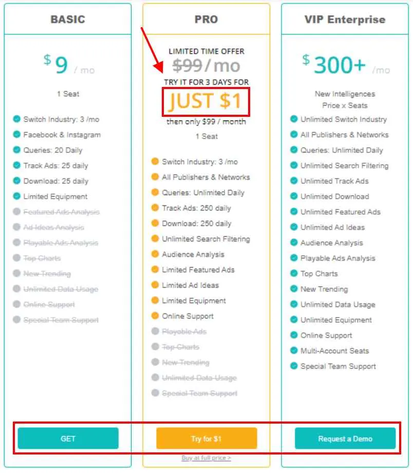 BigSpy Pricing Plans